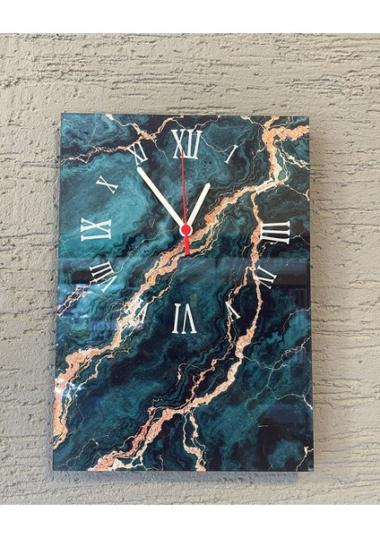 Zümrüt Mermer Duvar Saati Quartz | Özel Tasarım Sessiz Çalışan Dikdörtgen Şık Duvar Saati | 25X35CM modelleri