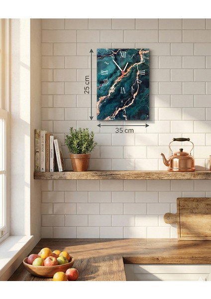 Zümrüt Mermer Duvar Saati Quartz | Özel Tasarım Sessiz Çalışan Dikdörtgen Şık Duvar Saati | 25X35CM indirimleri