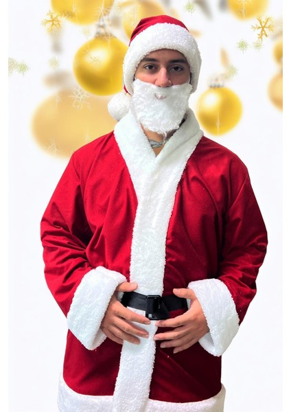 Noel Baba Kostümü, Lüks Rachel Kumaş 6 Parça Set, Eğlenceli ve Şık Tasarım