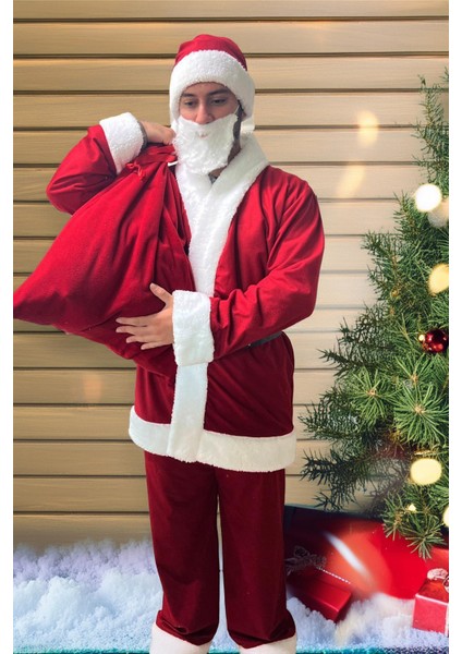 Noel Baba Kostümü, Lüks Rachel Kumaş 6 Parça Set, Eğlenceli ve Şık Tasarım fırsatları