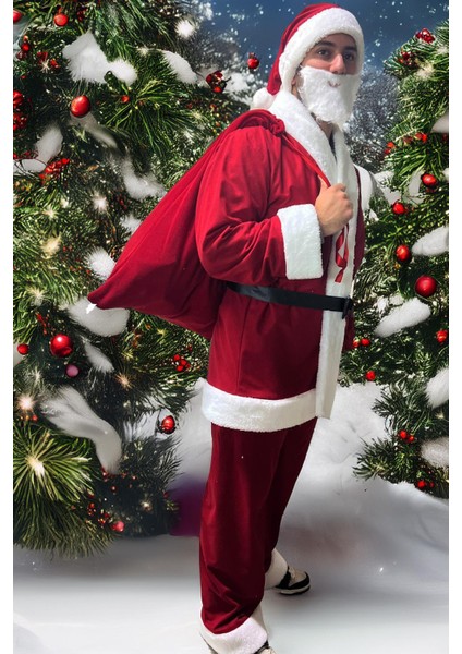Noel Baba Kostümü, Lüks Rachel Kumaş 6 Parça Set, Eğlenceli ve Şık Tasarım indirimleri
