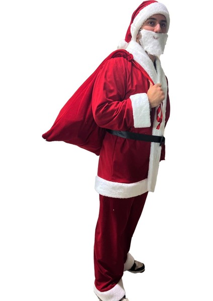 Noel Baba Kostümü, Lüks Rachel Kumaş 6 Parça Set, Eğlenceli ve Şık Tasarım