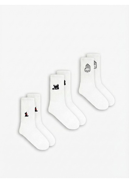 Erkek Desen Baskılı 3'Lü Uzun Kolej Tenis Çorap Beyaz fiyatları