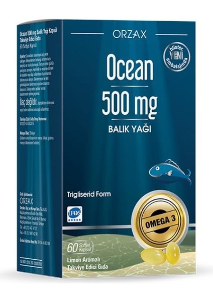 Ocean 500 mg Balık Yağı Limon Aromalı 60 Softjel Kapsül fiyatları