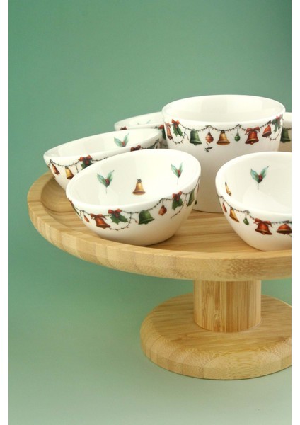 Christmas Bells Bambu Tepsili & Ayaklı Porselen Çerezlik Seti fiyatları