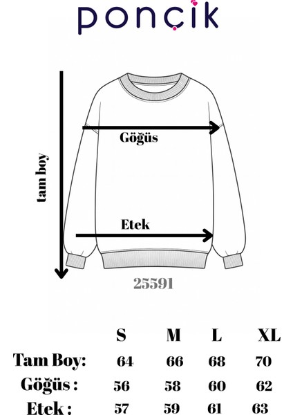 Kadın Oversize Sweatshırt 3 Iplik Şardonlu Polarlı Kalın Kışlık 25591