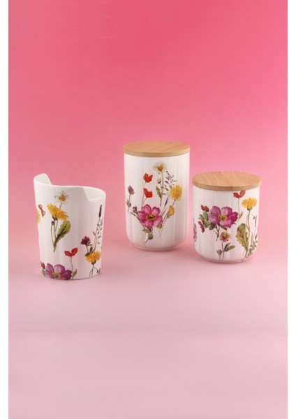 Meadow 3 Lü Ahşap Vakumlu Kapaklı Porselen Baharatlık & Kaşıklık fiyatları