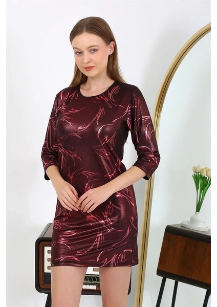 Kadın Micro Kumaş Mini Parlak Elbise Bordo fırsatları
