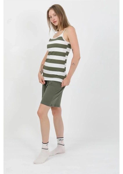 Kadın Ip Askılı Pamuk Penye Şortlu Takım Haki fiyatları