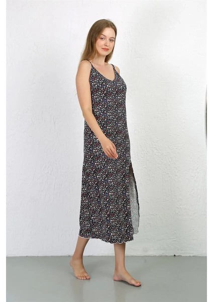 Ip Askılı Uzun Yırtmaçlı Penye Gecelik Lacivert modelleri