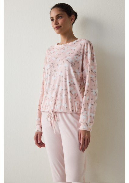 Açık Pembe Ellie Bisiklet Yaka Sweatshirt Pijama Üstü