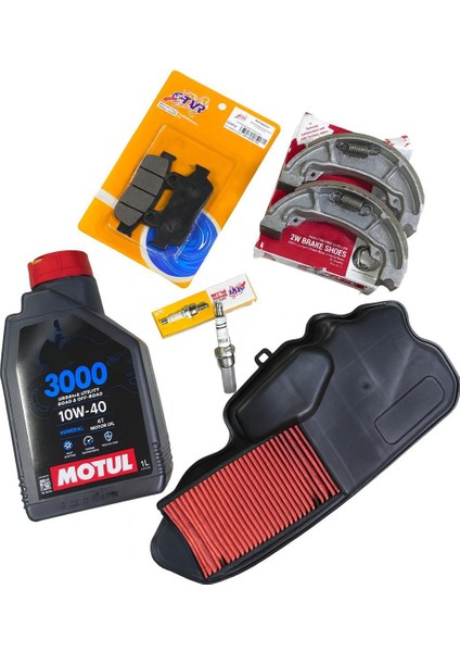 Honda Alpha 110 Bakım Seti – Hava Filtresi + Buji + Yağ + Ön & Arka Balata (Tam Bakım Paketi
