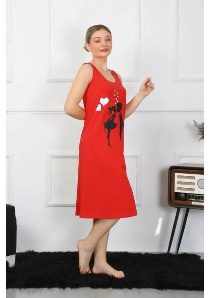 Kadın Kalın Askılı Penye Uzun Kırmızı Gecelik fiyatları