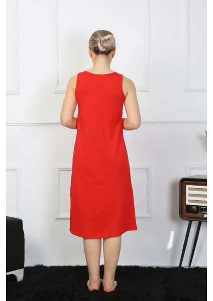 Kadın Kalın Askılı Penye Uzun Kırmızı Gecelik modelleri