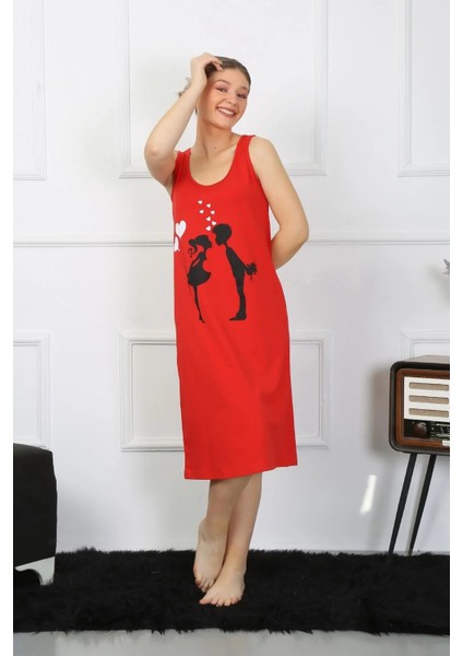 Kadın Kalın Askılı Penye Uzun Kırmızı Gecelik fırsatları