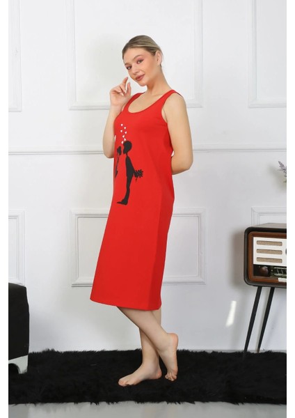 Kadın Kalın Askılı Penye Uzun Kırmızı Gecelik indirimleri