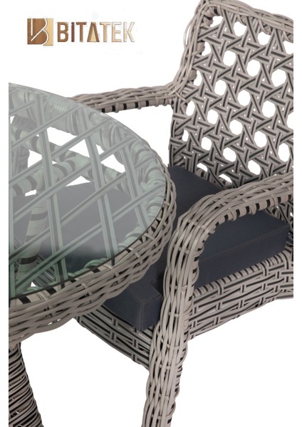 Alaçatı 4 Kişilik Rattan Bahçe Balkon Mutfak Masa Takımı Açık Gri modelleri