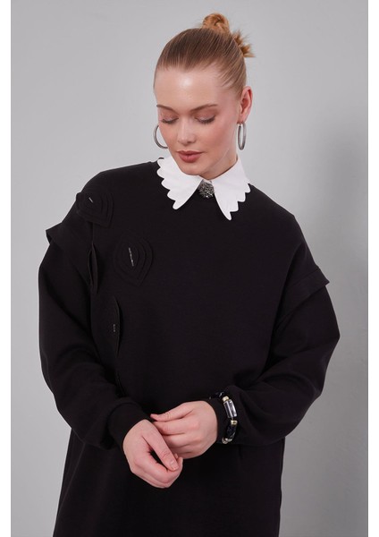 Siyah Omuz Manşet Detaylı Sweat