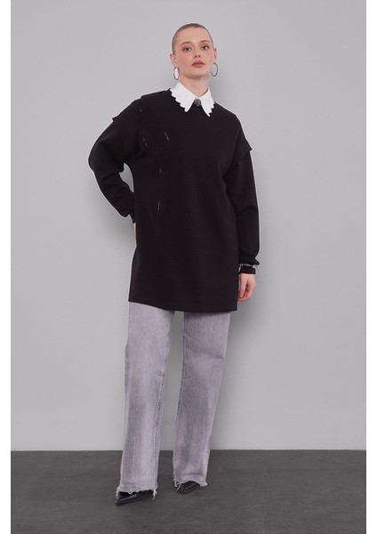 Siyah Omuz Manşet Detaylı Sweat fiyatları