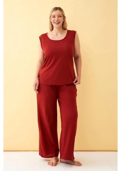 Kadın Kiremit Büyük Beden Penye Alt Üst Takım