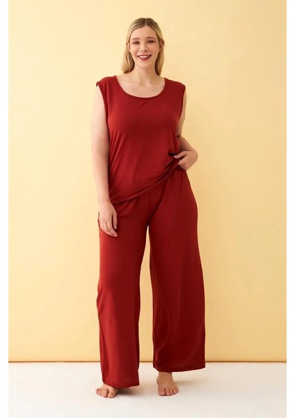 Kadın Kiremit Büyük Beden Penye Alt Üst Takım modelleri