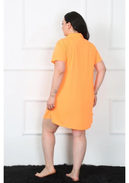 Büyük Beden Penye Düğmeli Turuncu Tunik Gecelik fırsatları