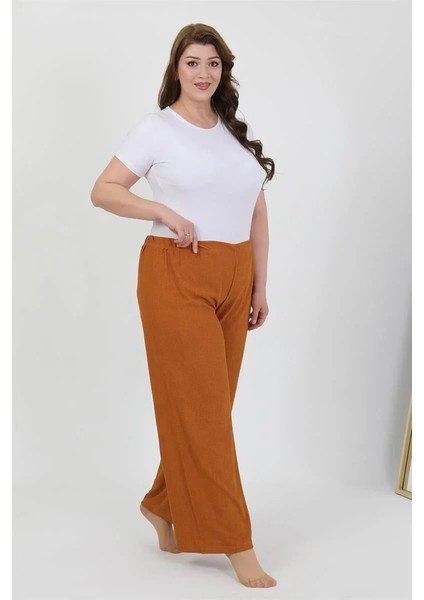 Kadın Büyük Beden Bürümcük Pantolon Kremit