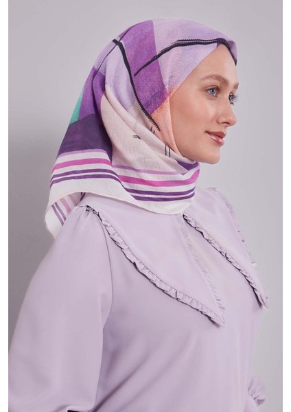 Mor Soyut Desen Pamuk Eşarp