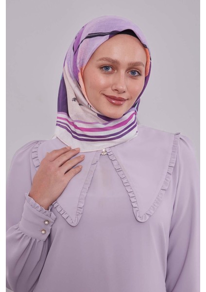 Mor Soyut Desen Pamuk Eşarp modelleri