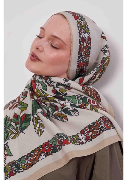 Vizon Çiçek Yaprak Desen Aura Eşarp