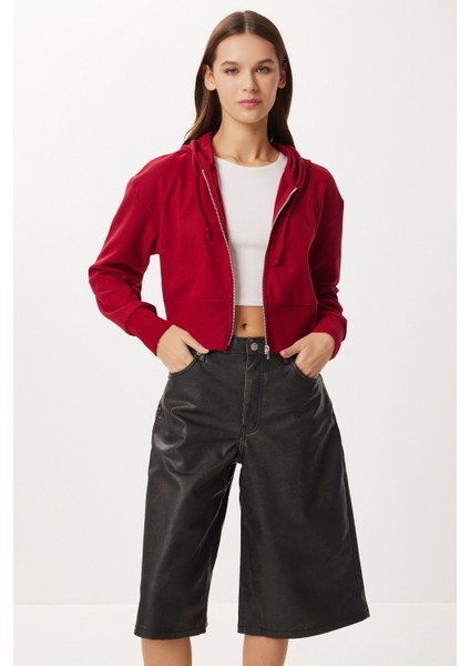 Kapüşonlu Fermuarlı Selanik Sweatshirt LXA0025 Vişne modelleri