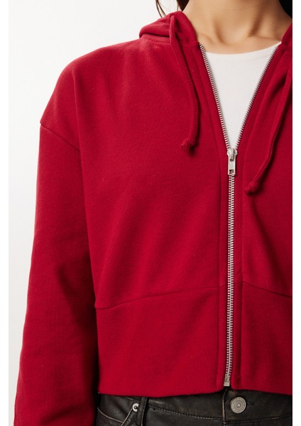 Kapüşonlu Fermuarlı Selanik Sweatshirt LXA0025 Vişne fırsatları