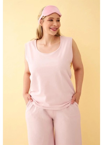 Kadın Pembe Büyük Beden Penye Alt Üst Takım fırsatları