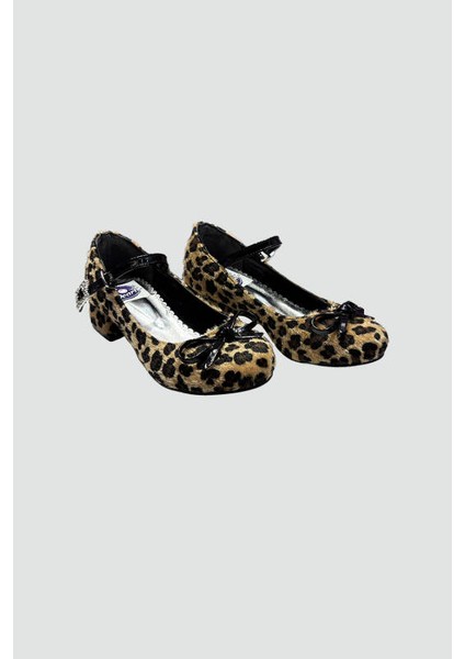 Kız Çocuk Leopar Siyah Topuklu