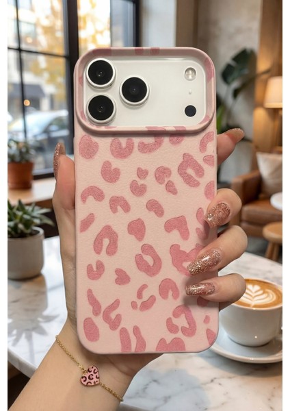 iPhone 17 Pro Kılıf Pembe Leopar Desenli Kamera Lens Korumalı Yumuşak Soft Silikon Kapak