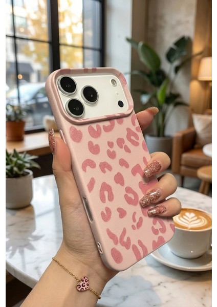iPhone 17 Pro Kılıf Pembe Leopar Desenli Kamera Lens Korumalı Yumuşak Soft Silikon Kapak modelleri