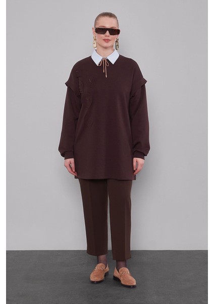 Kahve Omuz Manşet Detaylı Sweat fiyatları