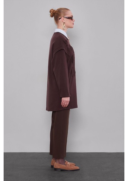 Kahve Omuz Manşet Detaylı Sweat modelleri