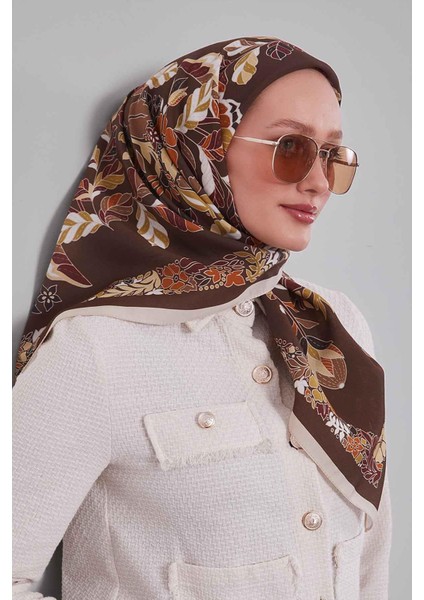Krem Çiçek Yaprak Desen Aura Eşarp fiyatları
