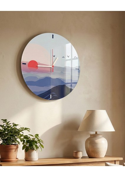Gün Doğumu Dekoratif Cam/akrilik Duvar Saati [30CM] - Sessiz Çalışan Duvar Saati - Mutfak-Yatakodası