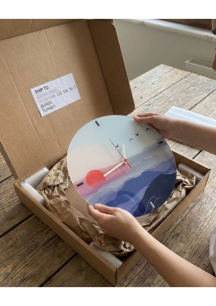 Gün Doğumu Dekoratif Cam/akrilik Duvar Saati [30CM] - Sessiz Çalışan Duvar Saati - Mutfak-Yatakodası modelleri