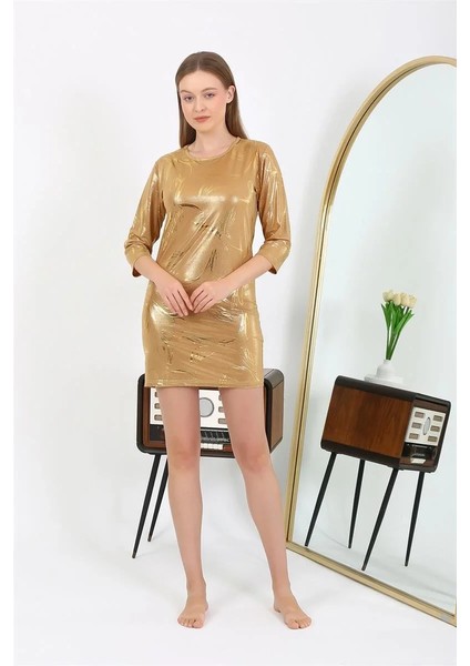 Kadın Micro Kumaş Mini Parlak Elbise Sarı modelleri