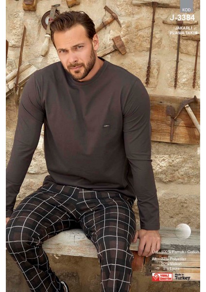 Erkek Aydoğan Jakar Uzun Kol Pijama Takımı 3384 KAHVERENGI01 modelleri