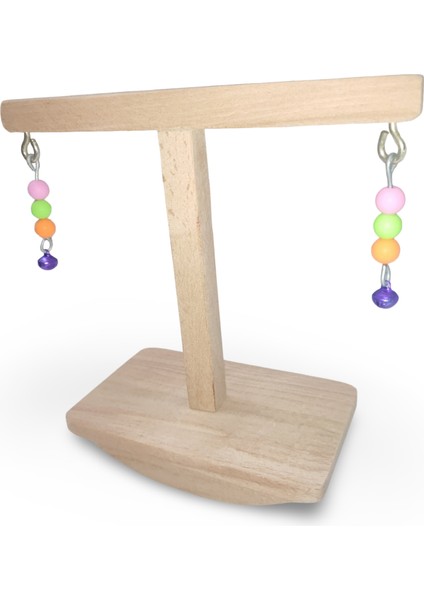 Muhabbet Kuşu Ahşap Tünekli Salıncağı, Kuş T Tüneği, Kuş Oyuncağı, Ahşap Kuş Tüneği