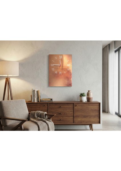 Rustik Altın Paslı Duvar Saati - Roma Rakamlı Iskandinav Tasarım Dikdörtgen Saat - Altın Paslı