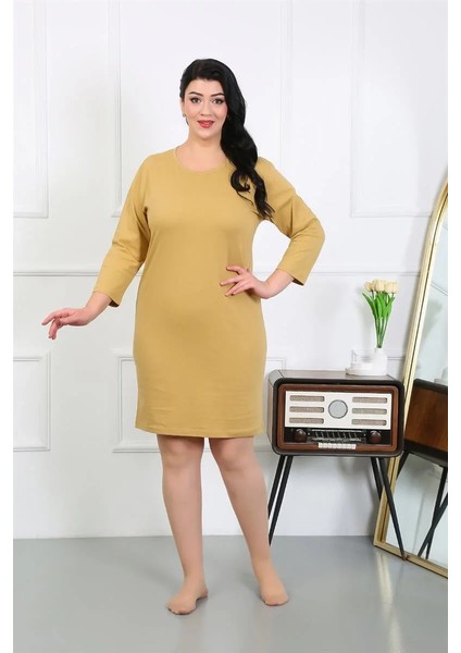 Kadın Büyük Beden Penye Gecelik Ev Elbisesi Hardal indirimleri