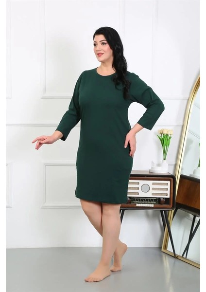Kadın Büyük Beden Penye Gecelik Ev Elbisesi Zümrüt Yeşili fiyatları