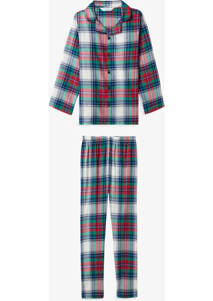 Unisex Çocuk Ekoseli Light Düğmeli Pijama Takımı