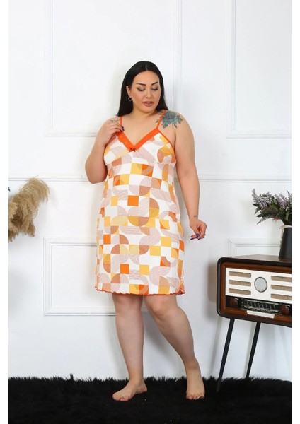 Kadın Pamuklu Ip Askılı Büyük Beden Gecelik Sarı