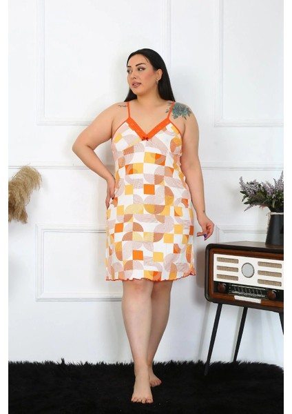 Kadın Pamuklu Ip Askılı Büyük Beden Gecelik Sarı fırsatları